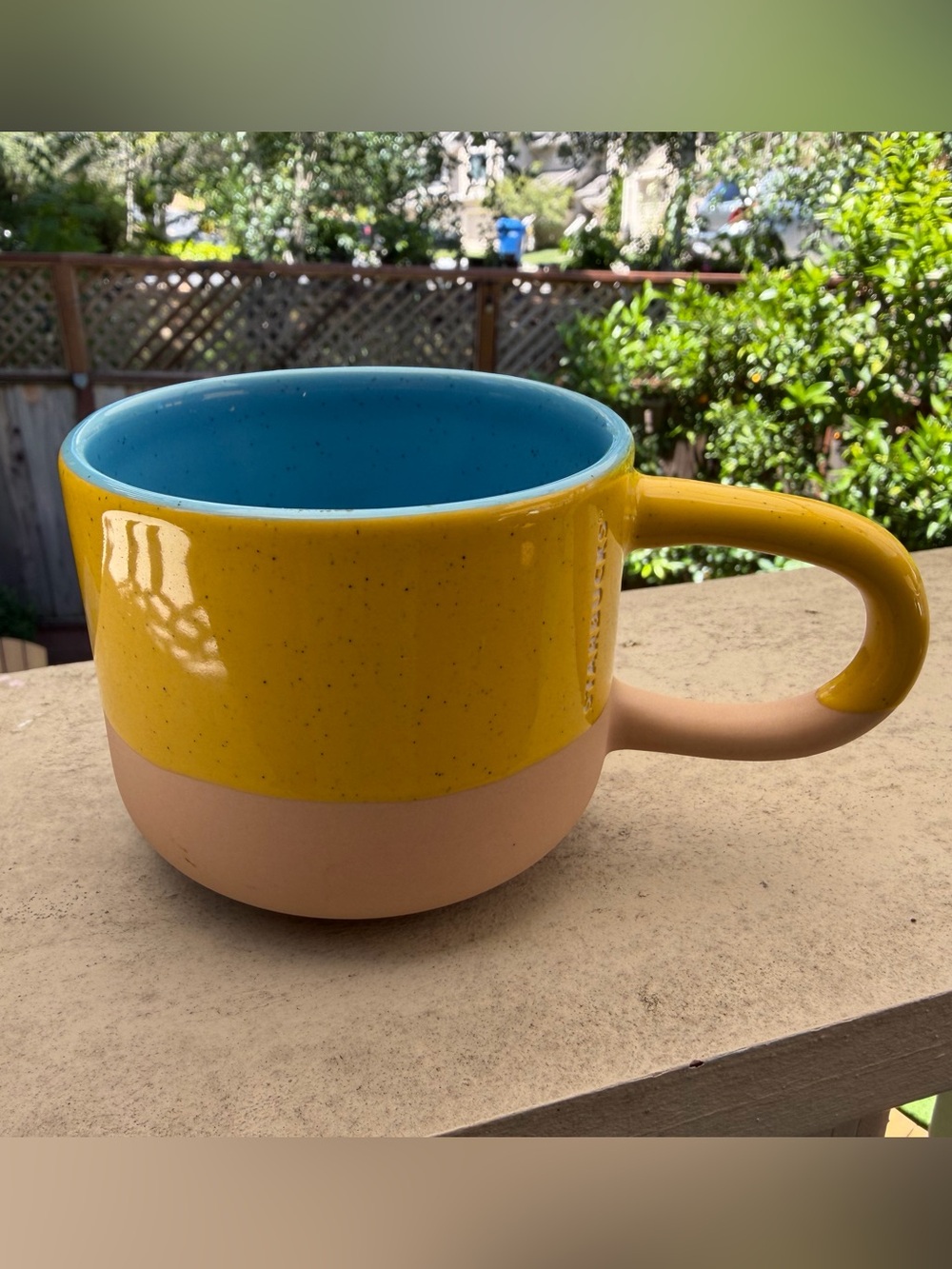 Starbucks Yellow, Blue & Tan Ceramic Mug from 2018